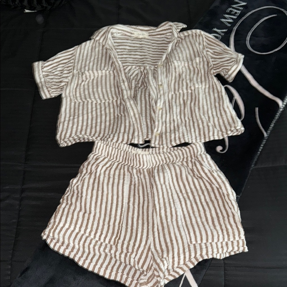 Love Notes Striped Two-Piece Set - Brown and White
